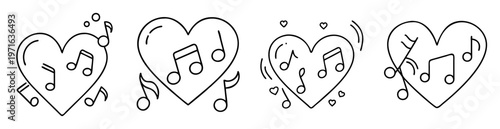 Collection of hearts filled with musical notes conveying love for music