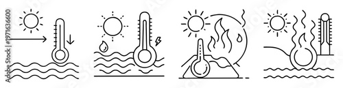 Depiction of climate change impacts with rising temperatures and changing weather patterns