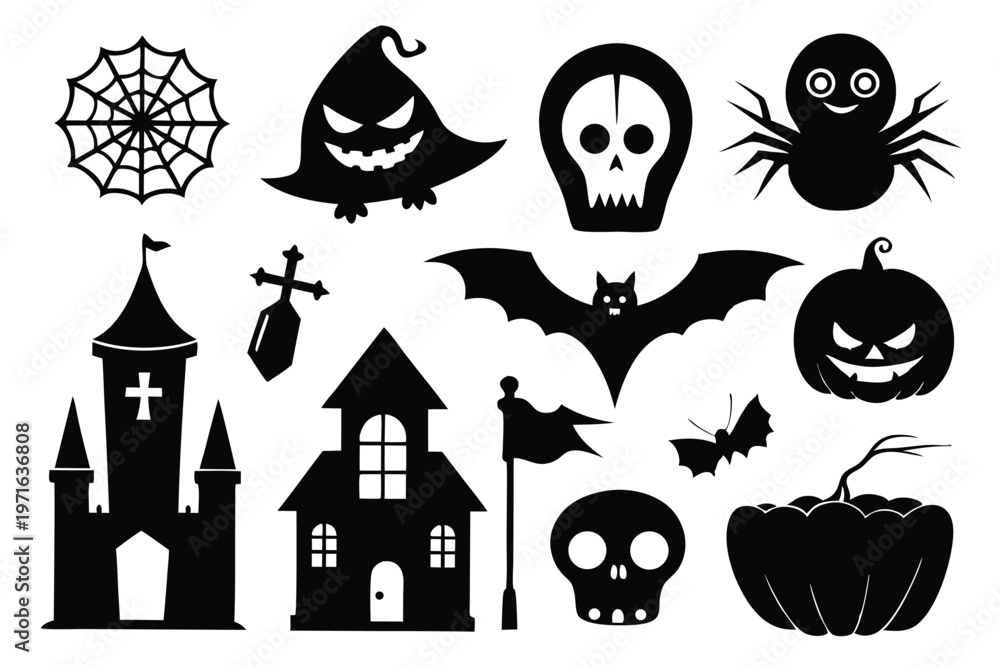 Obraz premium halloween element silhouette line art vector illustration