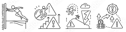 Navigating challenges risks and opportunities in business and personal life icon collection