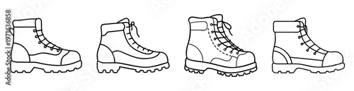 Four different styles of outlined hiking boots perfect for coloring activities