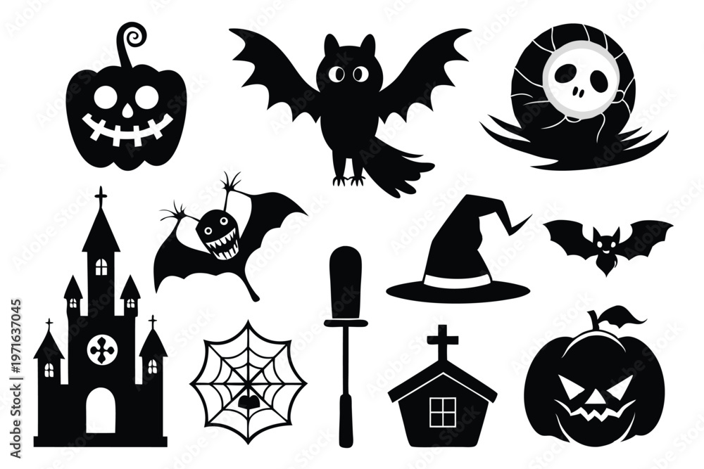Obraz premium halloween element silhouette line art vector illustration