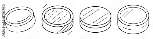 Four Simple Stylized Round Canisters with Angled Lines Showing Content Perspective