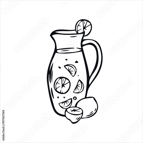 Hand-Drawn Vector Lemonade Illustration – Glass Pitcher with Fresh Lemons