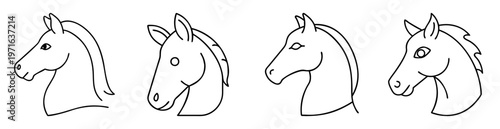 Four Line Drawing Horse Heads Profile Facing Left Side Variations