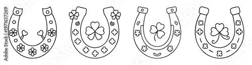 Four Decorative Horseshoe Designs with Clover Accents for St. Patrick's Day