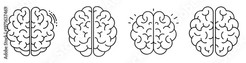 Illustration of four brains showcasing creativity, knowledge, and cognitive function
