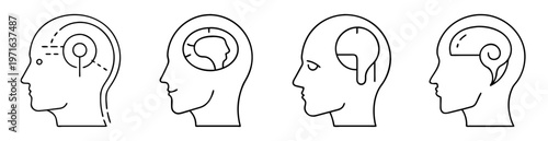 Conceptual linear illustration showcasing human brain function and different ways of thinking