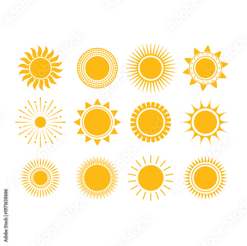 Sun Symbol Collection Yellow Sunshine Icon Vector Design