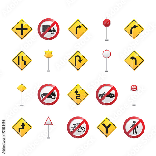 Road Signs Icon Set Traffic Warning Regulatory Symbol Vector Collection
