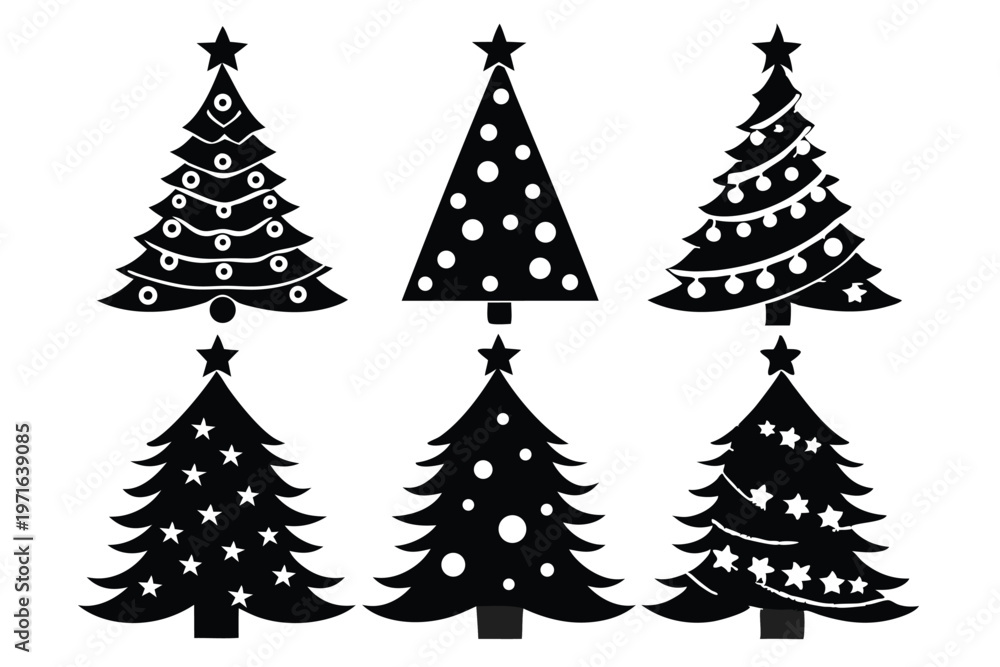 Obraz premium christmas tree silhouette line art vector illustration