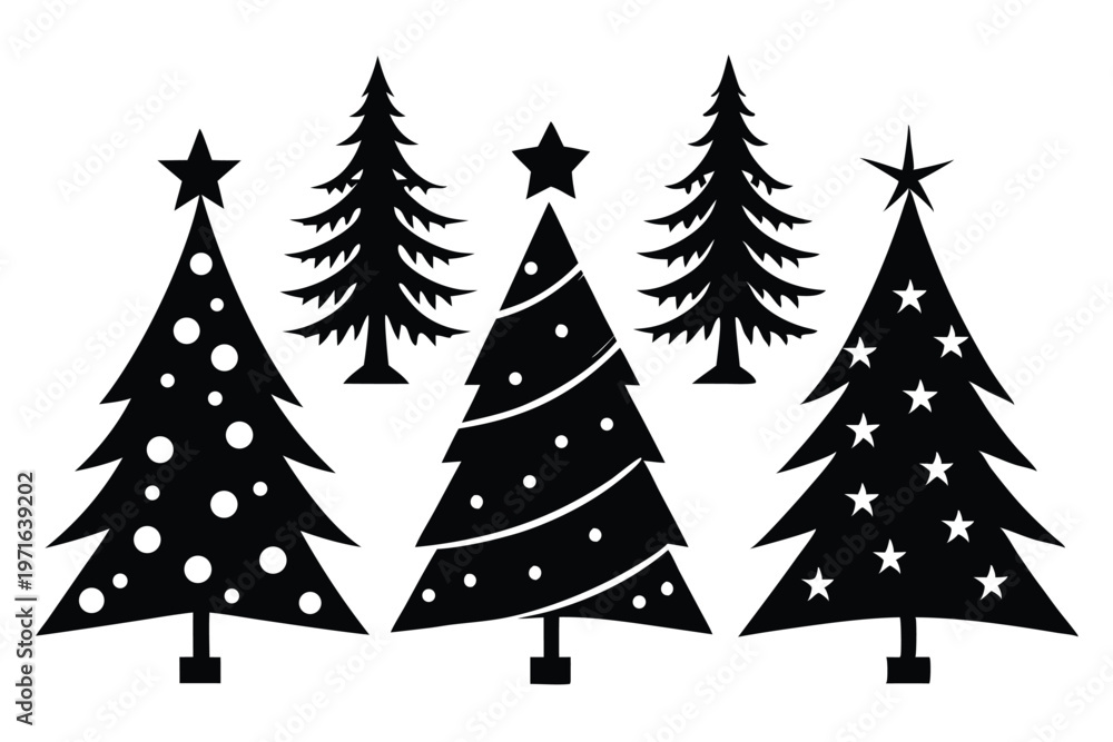 Fototapeta premium christmas tree silhouette line art vector illustration