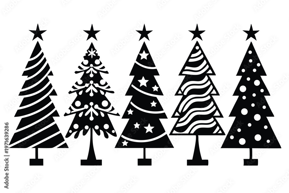 Fototapeta premium christmas tree silhouette line art vector illustration