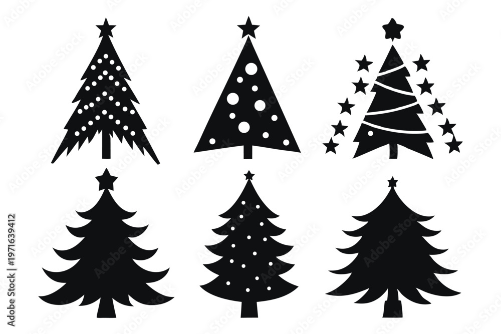 Obraz premium christmas tree silhouette line art vector illustration