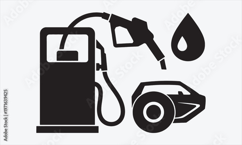 Fuel icon set. Gas station and engine oil symbol. Silhouette Vector illustration