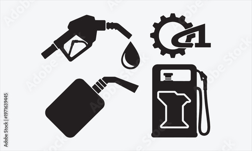 Fuel icon set. Gas station and engine oil symbol. Silhouette Vector illustration