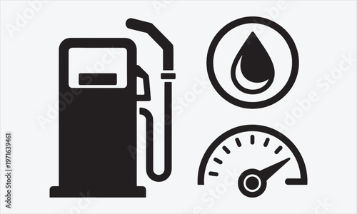 Fuel icon set. Gas station and engine oil symbol. Silhouette Vector illustration
