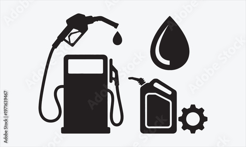 Fuel icon set. Gas station and engine oil symbol. Silhouette Vector illustration