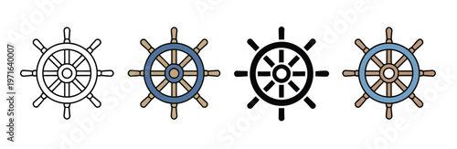Nautical ship steering wheel icon vector representing marine vessel helm and sea navigation controller symbol illustration