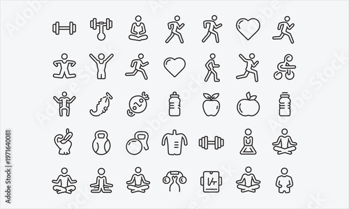 Ski Resort icon set. Containing skiing, slope, snowboard, mountain, lift, cabin, fireplace, winter, helmet, goggles, ski gear and more. Editable line icons