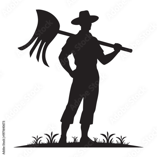 Farmer Silhouette With Scythe Agriculture Worker