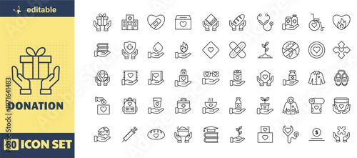 A set of editable icons representing donation and charity concepts