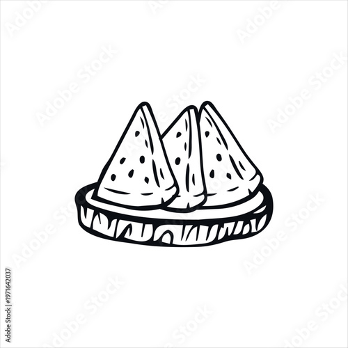 Hand-Drawn Vector Illustration of Watermelon Slices on a Wooden Board