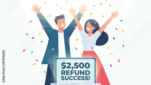 Celebrating Tax Refund Success with Confetti and Joy