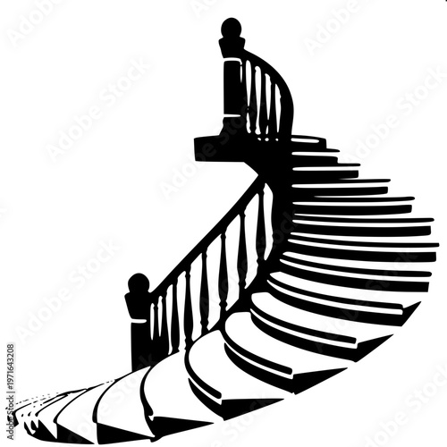 “Ornamental balustrade railing silhouette, black solid shape, symmetrical pillars and spindles, minimal detail, white background, clipart style”