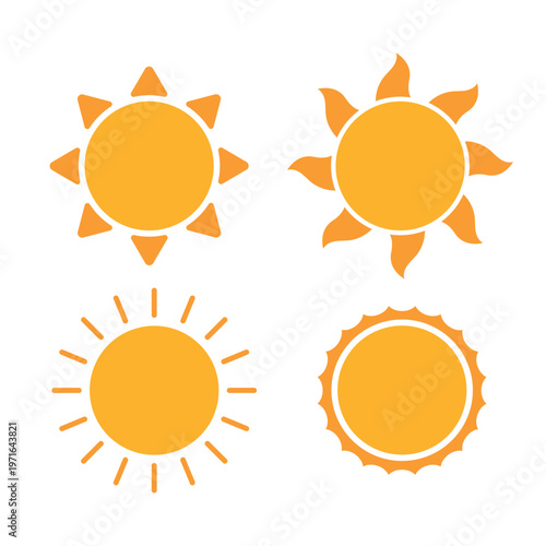 Sun Icon Set Bright Summer Sunshine Symbol Vector Collection