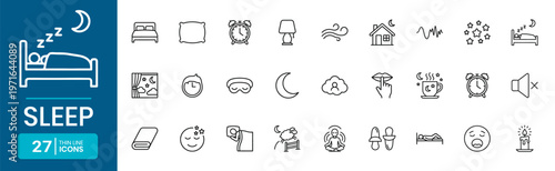 Sleep Thin Line Icons Modern UI Black Outline Set