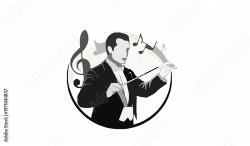 Maestro conductor logo with treble clef vector