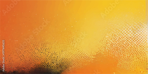 Abstract background with yellow beer bubbles and an orange halftone dot pattern creating a vector art glass liquid texture for a drink wallpaper backdrop or champagne light design