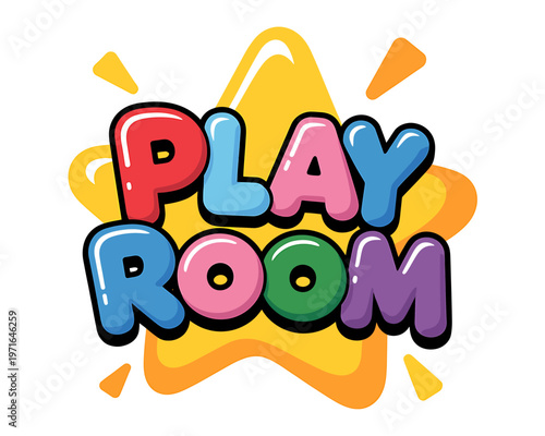 Colorful playroom text with star shape design element