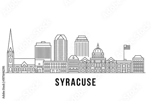 Syracuse city skyline with buildings and flag  urban landscape illustration