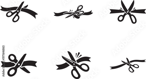 Scissors icon set in flat style cutting ribbon vector isolated for ceremonial business event use.