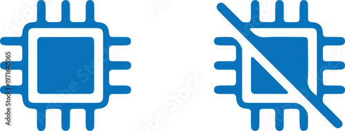 microchip icon set – flat vector cpu processor enabled and disabled symbols in blue for technology and hardware ui design