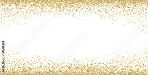 Shimmering gold sparkles and glitter dots form an elegant confetti pattern, ideal for festive backgrounds, carnival decorations, and luxury design elements.