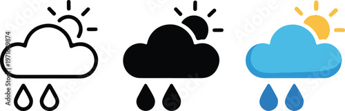 Weather line icon set - outline, cloud, wind, rain, 