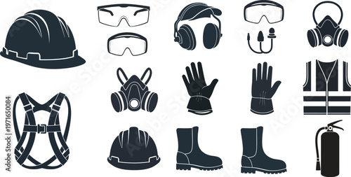 Comprehensive collection of industrial safety equipment and personal protective gear for workplace hazard prevention