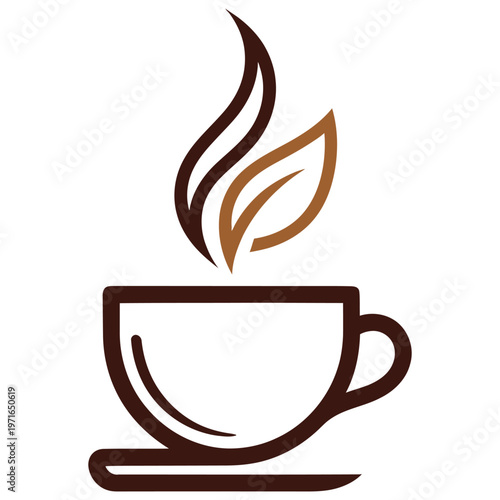 Foto Minimalist Coffee Cup Logo with Leaf Steam Icon