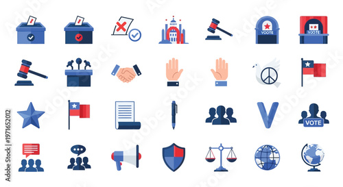 Collection of colorful icons representing voting justice and civic engagement