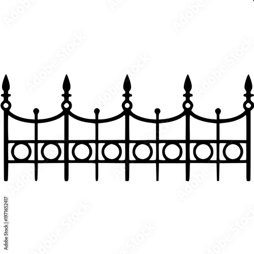 “Balcony fence silhouette with traditional balustrade design, bold black shape, minimalistic vector art, centered composition”