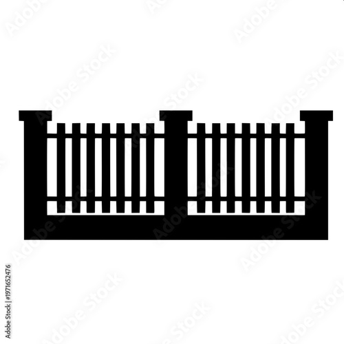 “Balcony fence silhouette with traditional balustrade design, bold black shape, minimalistic vector art, centered composition”