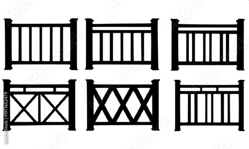 “Balcony fence silhouette with traditional balustrade design, bold black shape, minimalistic vector art, centered composition”
