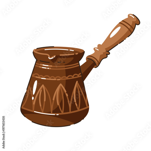 WebHand Drawn Ornamental Turkish Coffee Pot Cezve with Decorative Pattern Illustration
