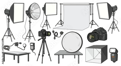 Photography Studio Equipment Set With Cameras, Lights, Tripods, Backdrop and Accessories