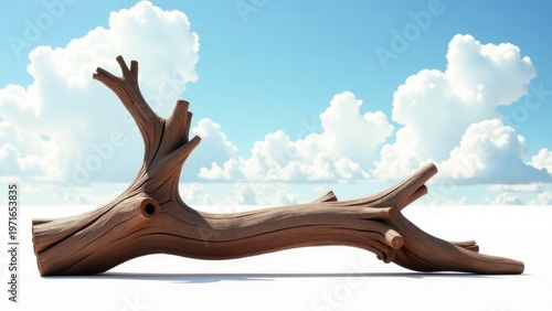 A piece of driftwood sits on the surface of a sunny beach, awaiting its fate