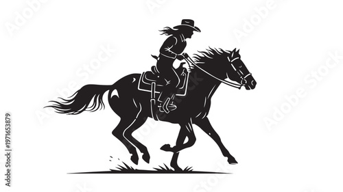 Cowboy Riding Horse Vector, Black Silhouette Illustration, Western Equestrian Icon, Horseback Rider