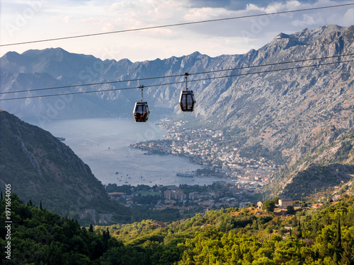 Photos Cable car in Bay of Kotor, Montenegro, aerial shot